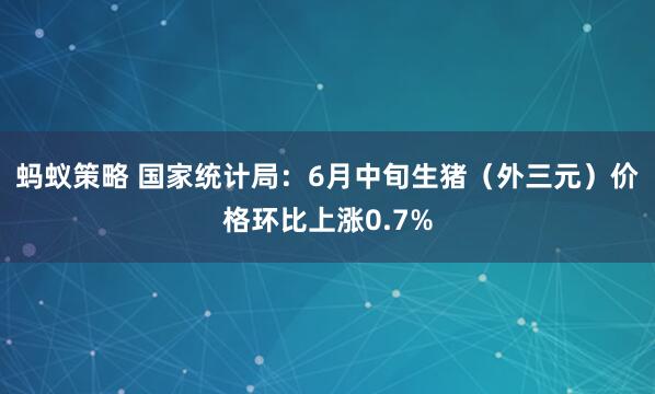 蚂蚁策略 国家统计局：6月中旬生猪（外三元）价格环比上涨0.7%